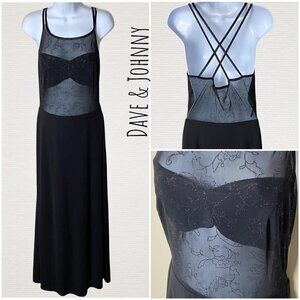 Vintage Dave & Johnny Black Backless Mesh Formal Prom Homecoming Dress size 6
